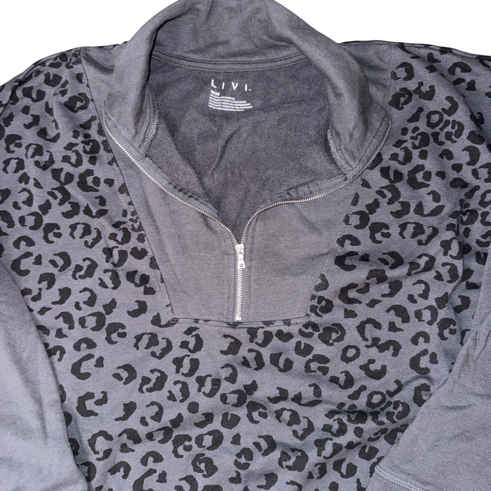 LIVI Activewear Women's Grey Leopard Print Quarter Zip Sweatshirt Size 18/20‎